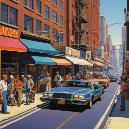 mcquarrie,struzan,street scene,hildebrandt,mcquary,photorealist,freewheelin,retro diner,photorealism,freewheelers,meyerowitz,pedestrianisation,pedestrianized,new york streets,mcquaide,mcquade,shopping street,vanishing point,pedestrian,countach,Conceptual Art,Sci-Fi,Sci-Fi 21