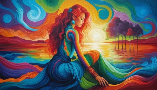 vibrantly,heart chakra,sirena,dream art,energies,oil painting on canvas,vibrancy,colorful background,earth chakra,psychosynthesis,colorful heart,mother earth,aura,rainbow waves,aquarius,beltane,mantra om,art painting,boho art,solario,Conceptual Art,Sci-Fi,Sci-Fi 05