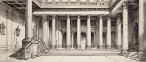 colonnaded,doric columns,zappeion,columns,glyptothek,greek temple,colonnades,saint george's hall,piranesi,palladian,temple of diana,roman columns,the parthenon,bernini's colonnade,peristyle,pillars,colonnade,neoclassical,roman temple,marble palace,Illustration,Paper based,Paper Based 30