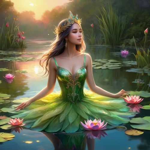 flower of water-lily,fairy queen,waterlily,lotus blossom,faery,fantasy picture,water lotus,water lily,waterlilies,faerie,lotus flowers,rosa 'the fairy,lotus flower,flower fairy,thumbelina,ophelia,water lilly,water lilies,lotus on pond,fantasy art,Illustration,Realistic Fantasy,Realistic Fantasy 01
