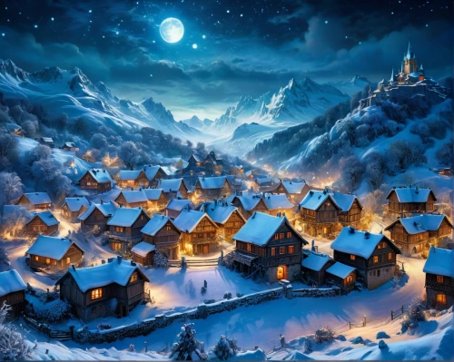 winter village,santa's village,christmas snowy background,nativity village,christmas landscape,winter night,christmasbackground,mountain village,alpine village,christmas town,christmas village,aurora village,winter background,escher village,korean village snow,christmas wallpaper,mountain settlement,snow scene,christmas scene,winter house,Conceptual Art,Fantasy,Fantasy 05