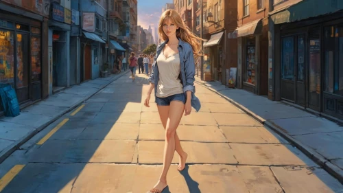 girl walking away,donsky,woman walking,world digital painting,photorealist,girl in a long,digital painting,pedestrian,jasinski,photo painting,photorealism,photoshop manipulation,a pedestrian,heatherley,woman with ice-cream,alley,alleyway,walking in a spring,rotoscoping,city ​​portrait