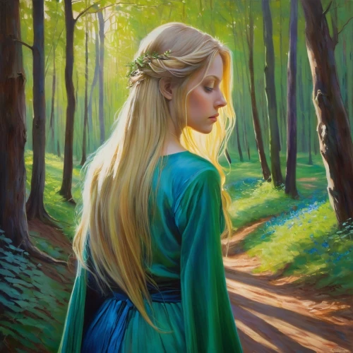 galadriel,finrod,eilonwy,glorfindel,rapunzel,girl with tree,ellinor,lorien,margaery,margairaz,mystical portrait of a girl,noldor,fairy tale character,oil painting on canvas,mirkwood,fantasy picture,celtic woman,oil painting,elvish,elsa,Illustration,Realistic Fantasy,Realistic Fantasy 30