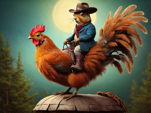 pardner,vintage rooster,western riding,rooster in the basket,bantam,cowpunk,the chicken,chocobo,poussaint,chicken bird,henpecked,panchito,landfowl,coq,roosters,banjo player,homesteader,fowl,gallinas,clucked,Illustration,Abstract Fantasy,Abstract Fantasy 01
