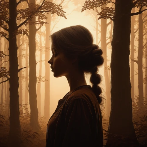 eponine,woman silhouette,girl with tree,arwen,katniss,margaery,fantine,isolde,hypatia,belle,galadriel,digital painting,mystical portrait of a girl,kahlan,hermia,rey,silhouette,padme,annabeth,organa,Illustration,Realistic Fantasy,Realistic Fantasy 27