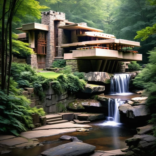 fallingwater,house in the forest,forest house,house in the mountains,house in mountains,asian architecture,waterfalls,amanresorts,dreamhouse,green waterfall,beautiful home,waterfall,futuristic architecture,brown waterfall,luxury property,log home,modern architecture,water mill,montreat,taliesin,Conceptual Art,Daily,Daily 34
