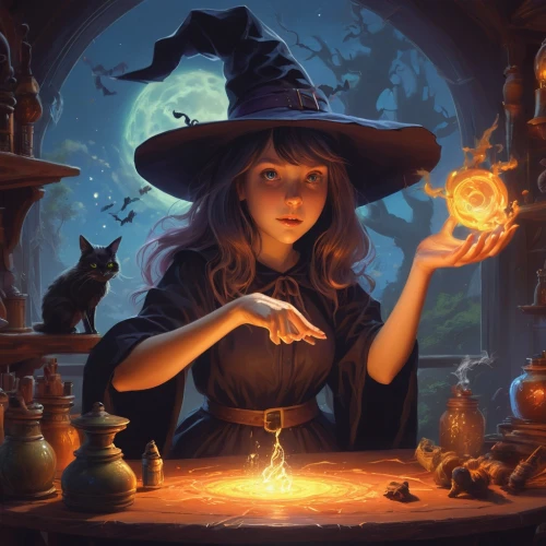 bewitching,witching,spellcasting,witches,witch,celebration of witches,magick,halloween witch,bewitch,witch's hat,candy cauldron,halloween illustration,sorcerers,witch's hat icon,magickal,candlemaker,magicienne,witchery,samhain,spells,Conceptual Art,Fantasy,Fantasy 01