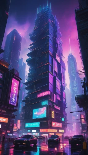 cyberpunk,cybercity,cybertown,cityscape,colorful city,metropolis,kinkade,microdistrict,fantasy city,shinjuku,dystopian,futuristic landscape,cyberscene,cyberia,vapor,kaidan,kowloon,synth,skyscraper,dystopias,Illustration,Japanese style,Japanese Style 21