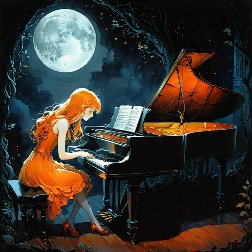 pianist,piano player,pianoforte,concerto for piano,cute girl playing piano,piano lesson,woman playing,piano,pianola,play piano,the piano,autumn songs,serenade,piano notes,chansonnier,delaughter,pianet,rachmaninoff,musician,melodious,Illustration,Realistic Fantasy,Realistic Fantasy 04