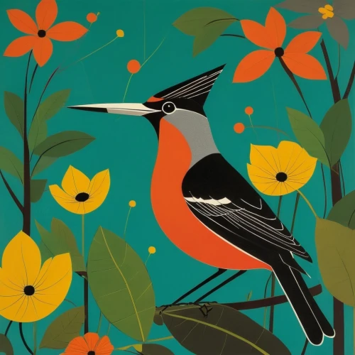 flower and bird illustration,aracama,bird illustration,oriole,spring bird,bird painting,flowerpeckers,minivet,baltimore oriole,bushshrike,white-winged widowbird,bananaquit,cuban oriole,scarlet honeyeater,tui,bushshrikes,antbird,meadow bird,bird flower,orange-breasted sunbird,Illustration,Vector,Vector 13