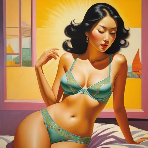 tretchikoff,vintage asian,yasumasa,wesselmann,asian woman,currin,retro pin up girl,pin-up girl,bettie,hildebrandt,pin ups,whitmore,retro women,serigraphs,cool pop art,asian vision,pin-up model,retro woman,guenter,asiaticas,Art,Artistic Painting,Artistic Painting 33