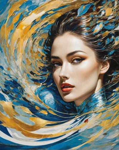 fluidity,amphitrite,sirene,ondine,flowing water,sirena,jingna,world digital painting,siren,fathom,the wind from the sea,naiad,oil painting on canvas,fluid flow,swirling,margaery,art painting,margairaz,acqua,fluid,Art,Artistic Painting,Artistic Painting 46