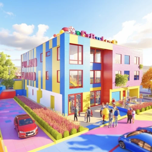 school design,3d rendering,innoventions,residencial,seaside resort,sketchup,europan,imagineering,cohousing,colorful facade,3d render,moc chau hill,micropolis,hotel riviera,render,3d rendered,toontown,colorful city,lazytown,kindergarten,Photography,General,Realistic