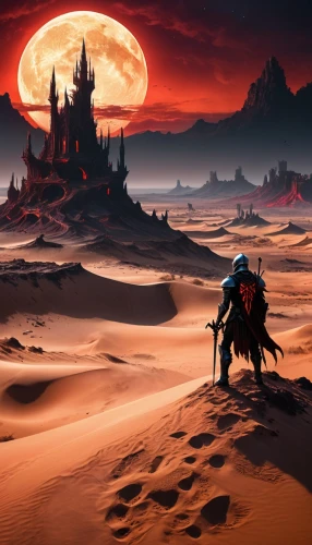 barsoom,wildstar,arrakis,primordia,castlevania,neverwinter,red planet,desert background,dune landscape,morrowind,cartoon video game background,wastelands,darksiders,tatooine,desert planet,capture desert,dune,scorched earth,firelands,desert landscape,Illustration,Realistic Fantasy,Realistic Fantasy 46