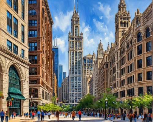 chicago,dearborn,flatiron building,indianapolis,duomo di milano,ciudades,financial district,business district,cbot,city buildings,chicago skyline,milano,foshay,ciudad,frankfurt,philadelphia,omaha,cleveland,phila,flatiron,Conceptual Art,Oil color,Oil Color 22