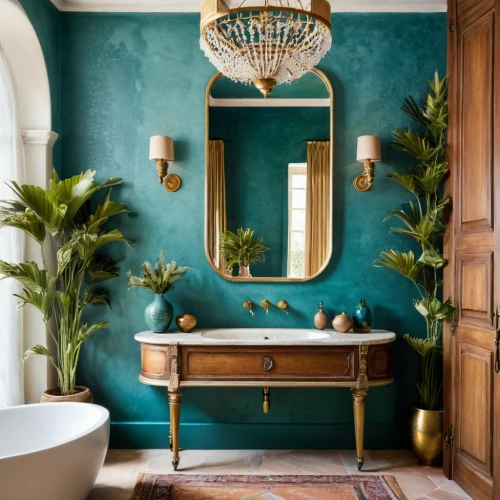 bath room,luxury bathroom,gournay,washlet,moroccan pattern,washbasin,bathroom,bathtub,vanities,wall decoration,interior decor,washstand,spanish tile,interior decoration,ornate room,interior design,fromental,decor,beauty room,tropical greens,Photography,Documentary Photography,Documentary Photography 16