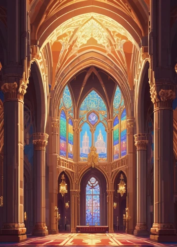 hall of the fallen,cathedral,sanctuary,cathedrals,anduin,stained glass windows,holy place,praetorium,sanctum,archways,church painting,haunted cathedral,sacristy,ornate room,chapelle,castrum,liturgical,doorways,place of worship,gothic church,Unique,Pixel,Pixel 01