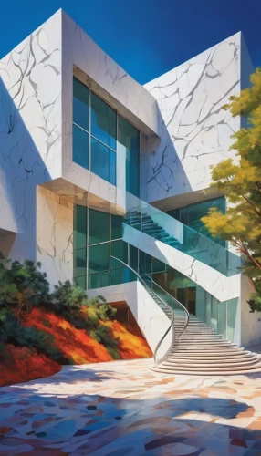 ucsd,modern architecture,yonsei,futuristic art museum,kaist,modern house,technion,phototherapeutics,metaldyne,embl,skirball,cube house,contemporary,ucsf,athens art school,modern building,morphosis,glass facade,cantilevers,calpers,Conceptual Art,Oil color,Oil Color 25
