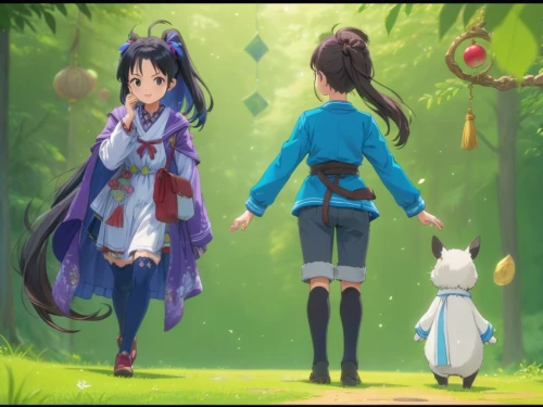 forest walk,rabbit family,hare trail,bunmei,alice in wonderland,walking in a spring,repede,anime japanese clothing,stroll,easter banner,mios,zwei,autumn walk,ghibli,tsukiko,rabbits,forest path,arohana,my neighbor totoro,bunnies,Anime,Anime,Traditional