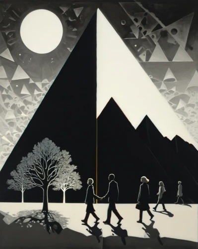 triangles background,thatgamecompany,abductees,pyramids,travelers,isotype,abduction,black landscape,moonwalked,triangles,sierpinski,innervisions,luminism,abductions,mastabas,pyramus,travellers,feininger,triad,explorers,Illustration,Abstract Fantasy,Abstract Fantasy 20