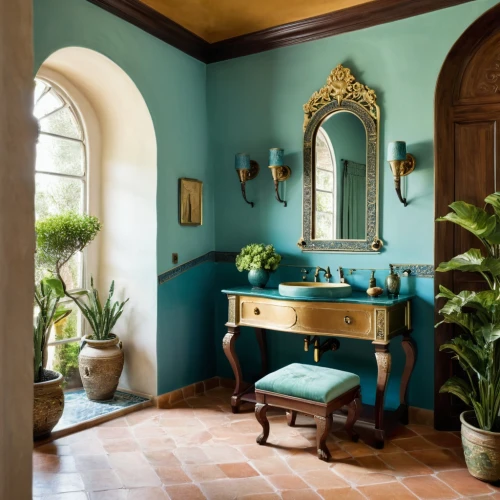 bath room,luxury bathroom,spanish tile,entryway,washlet,entryways,washbasin,interior decor,enfilade,alcove,grand piano,alcoves,washstand,antique furniture,color turquoise,maiolica,ivories,vanities,beauty room,showhouse,Photography,Documentary Photography,Documentary Photography 16