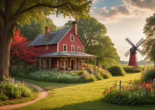 country cottage,home landscape,country house,red barn,summer cottage,holland,cottage garden,little house,netherland,dreamhouse,miniature house,danish house,beautiful home,victorian house,farm house,netherlands,neverland,historic windmill,dutch landscape,molen,Art,Classical Oil Painting,Classical Oil Painting 08