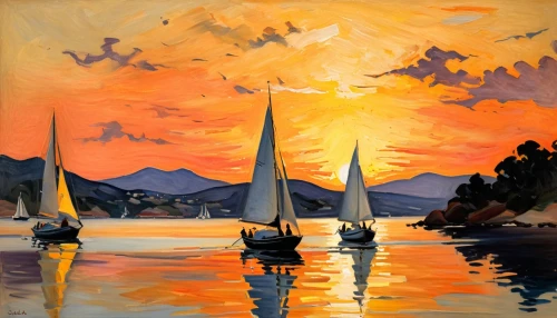 sailing boats,sailboats,sailing boat,sailing orange,sail boat,sailboat,regatta,sailing,boat landscape,sailers,sailing ships,marciulionis,felucca,flotilla,sails,sailboard,regata,dubbeldam,pittura,boats,Conceptual Art,Oil color,Oil Color 22