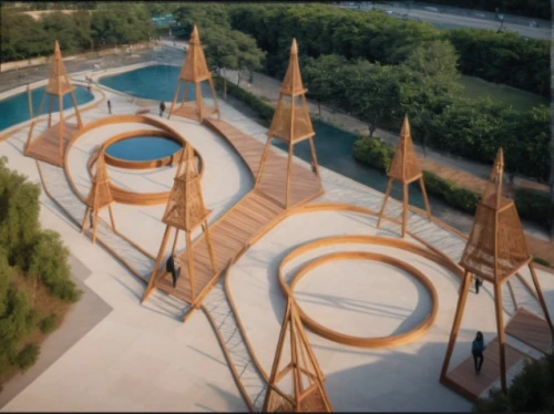 waterslides,temenos,copperopolis,futuroscope,roof structures,gaudi park,swim ring,ordos,aqua studio,futuristic architecture,ecovillages,infinity swimming pool,roof domes,gaudi,water park,calatrava,monumentos,wooden construction,puopolo,ski jump