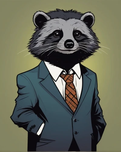 racoon,tanuki,pandolfo,rocket raccoon,pandua,suiting,raccoon,north american raccoon,pandurevic,mustelid,anthropomorphized animals,pandjaitan,suit,pubg mascot,pandari,pandeli,businessperson,pandera,pandur,businessman,Illustration,Vector,Vector 11