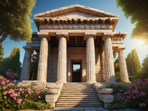 greek temple,artemis temple,temple of diana,roman temple,panagora,temple of hercules,mausolea,tempio,arcadia,egyptian temple,mausoleum ruins,pillars,zappeion,jardiniere,palmyra,poseidons temple,caesar palace,acropolis,caesonia,pergola,Illustration,Abstract Fantasy,Abstract Fantasy 19