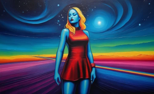 andromeda,girl in a long,neon body painting,oil painting on canvas,woman thinking,markarian,welin,jasinski,telepath,precognition,inanna,dream art,astral traveler,gravitate,bodypainting,meridians,psytrance,girl on the dune,psychosynthesis,aura,Illustration,Realistic Fantasy,Realistic Fantasy 25