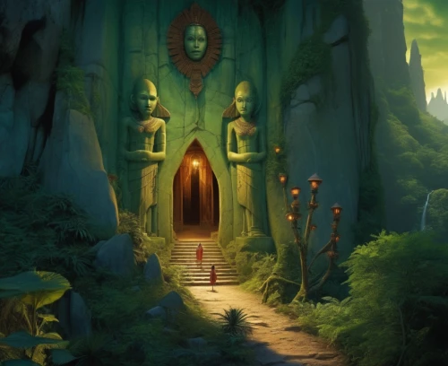 cartoon video game background,the mystical path,rivendell,the threshold of the house,portal,hall of the fallen,sanctum,threshold,dethklok,world digital painting,alfheim,forest path,entrada,fantasy picture,background design,pilgrimage,elven forest,pathway,corridors,fairy village,Illustration,Realistic Fantasy,Realistic Fantasy 10