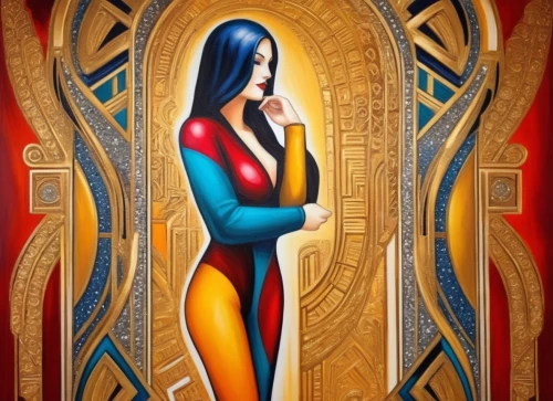 art deco woman,art deco frame,wadjet,tretchikoff,indigenous painting,art deco,bodypainting,hathor,viveros,art nouveau frame,paschke,glass painting,woman holding a smartphone,harpist,mujer,harp player,iconographer,body painting,potiphar,demoiselles,Illustration,Vector,Vector 16