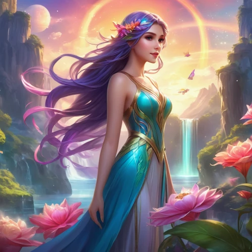 mermaid background,megara,elven flower,alani,liliana,rosa 'the fairy,sona,inara,flower background,janna,fantasy picture,flower fairy,fae,amphitrite,persephone,faerie,diana,faires,flora,titania,Illustration,Realistic Fantasy,Realistic Fantasy 01