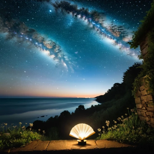 astronomy,little planet,milky way,the night sky,the milky way,stargazing,telescope,esalen,astronomer,night sky,lactea,starry night,starscape,astronomical,starry sky,stargazer,meteor shower,moon and star background,parabolic mirror,fantasy picture,Illustration,Realistic Fantasy,Realistic Fantasy 23