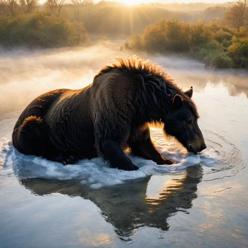 belgian horse,european brown bear,wild horse,iceland horse,icelandic horse,brown bear,finnhorse,bear kamchatka,great bear,shire horse,horse with cub,watering hole,wild water,equine,grizzly bear,percheron,water hole,gypsy horse,black horse,irish horse,Illustration,Abstract Fantasy,Abstract Fantasy 16