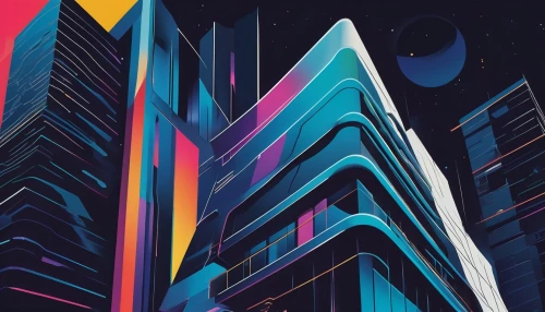 abstract retro,neon arrows,80's design,colorful city,wavevector,vector graphic,cybercity,vector illustration,abstract design,ctbuh,abstract corporate,polara,futuristic landscape,digitalism,tron,futurist,sci fiction illustration,vector design,isometric,arcology,Art,Artistic Painting,Artistic Painting 43