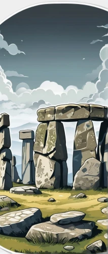 megaliths,background with stones,megalithic,neolithic,stonehenge,stone circles,backgrounds,erratics,dolmen,stone circle,standing stones,monoliths,stone background,menhirs,landscape background,dartmoor,henge,cartoon video game background,henges,roundhouses,Unique,Design,Sticker