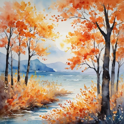 watercolor background,autumn landscape,fall landscape,watercolor,watercolor tree,watercolor leaves,watercolor painting,autumn background,autumn scenery,watercolorist,autuori,autumn trees,watercolor paint strokes,autumn idyll,autumn day,watercolour,water color,autumn tree,autumn morning,the autumn,Illustration,Paper based,Paper Based 25