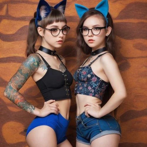 cat ears,pussycats,catterns,kittens,butterfly dolls,two glasses,gatos,kats,pin-up girls,modelos,pussycat,two cats,yulan,foxes,hellcats,pin up girls,felines,sgh,vixens,two girls