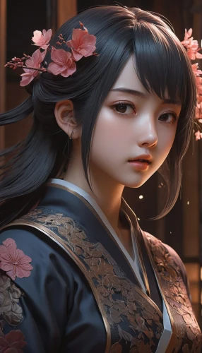 daiyu,geisha girl,geiko,xiaoyu,geisha,plum blossoms,eiko,hisako,kazumi,longmei,hanbok,zhiyuan,japanese sakura background,nodari,japanese art,katsura,the plum flower,seimei,bingqian,diaochan,Illustration,Japanese style,Japanese Style 15