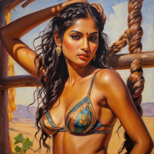 polynesian girl,indian woman,indian girl,indian art,zarina,chicana,meera,shakuntala,karthika,inanna,padmaja,vidya,manjula,esmeralda,vasundhara,amrita,priya,draupadi,aasiya,east indian,Art,Classical Oil Painting,Classical Oil Painting 11