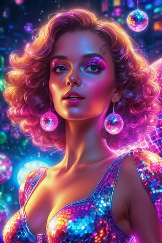 disco,bejeweled,cosmogirl,dazzler,water pearls,neon candies,mesmero,neon makeup,glitzier,mermaid vectors,harmonix,rhodamine,world digital painting,neon body painting,jeweled,fantasy portrait,andromeda,mermaid background,rhinestones,luminous,Illustration,Realistic Fantasy,Realistic Fantasy 38