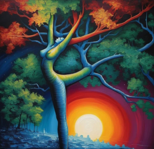 colorful tree of life,painted tree,flourishing tree,tree of life,tree torch,magic tree,tangerine tree,celtic tree,tree and roots,oil painting on canvas,psychosynthesis,paschke,vibrantly,oil on canvas,forest tree,burning tree trunk,beltane,surrealism,solario,khokhloma painting,Illustration,Realistic Fantasy,Realistic Fantasy 25