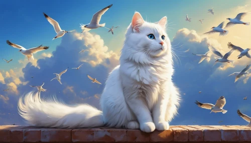 skyclan,samoyedic,white cat,doves of peace,samoyed,thunderclan,shoob,snowbell,windclan,atka,white bird,colotti,white fox,white dove,dove of peace,cat with eagle eyes,wolpaw,cygnes,tyto,fantasy picture,Conceptual Art,Fantasy,Fantasy 06