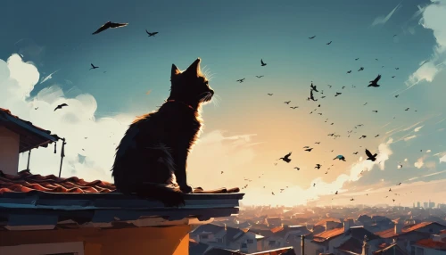 ravenpaw,magpie cat,skyclan,cat vector,roofs,shadowclan,windclan,stray cat,blacksad,rooftops,firecat,roof landscape,tigerstar,cat sparrow,the cat,thunderclan,bulgakov,cat european,street cat,supercat,Conceptual Art,Fantasy,Fantasy 06