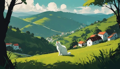 moomins,moomin,moomin world,travel poster,alpine pastures,moomintroll,mountain village,hills,ghibli,hillside,mountain scene,mountain,mountains,mumin,sound of music,springtime background,valley,countryside,mountain pasture,alpine landscape,Conceptual Art,Fantasy,Fantasy 06