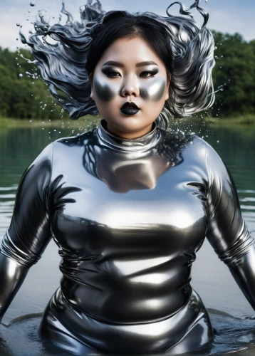 homogenic,bjork,silvered,bodypainting,gabourey,chromed,yuhua,water nymph,metalized,derivable,vespertine,omotoyossi,water lotus,afrofuturism,the sea maid,electropop,inuit,silver,biophilia,silvery,Photography,Artistic Photography,Artistic Photography 05