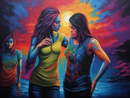 two girls,oil painting on canvas,welin,wlw,oil painting,adolescentes,young women,art painting,jasinski,oil on canvas,girl kiss,rhinemaidens,lacombe,swirlgirls,maidens,sapphic,visitation,meninas,mirror of souls,pintura,Illustration,Realistic Fantasy,Realistic Fantasy 25