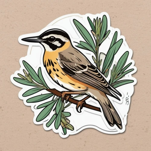 common firecrest,firecrest,accentor,meadowlarks,chestnut-backed chickadee,meadowlark,accentors,redwing,woodlark,little wattle-bird,chickadee,yellow-throated bunting,kinglet,emberiza,longspur,american robin,treepies,dotterels,bird illustration,eastern yellow robin,Unique,Design,Sticker